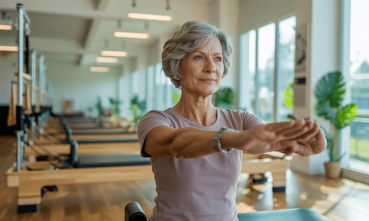 ulubiona rutyna pilates dla kobiet powyżej 60 roku życia, która pomaga utrzymać zdrowie, siłę i elastyczność w każdym wieku.