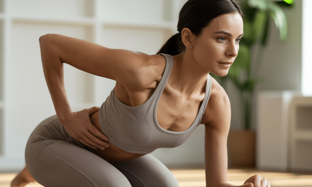 ten spokojny zestaw ćwiczeń wzmacnia dolną część pleców i talię, poprawiając postawę i zmniejszając ból.