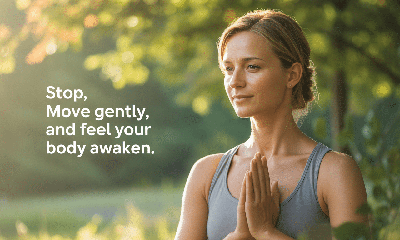 obudź się, delikatnie się poruszaj i poczuj, jak twoje ciało stopniowo się rozbudza. zacznij dzień w harmonii, zwracając uwagę na potrzeby swojego ciała.